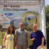 Foto von Anna-Lena Rose, Prof. Jay R. Dee und Prof. Liudvika Leišytė vor einem Banner des EGOS Colloquium 2023