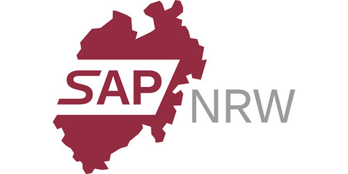 Schriftzug SAP NRW auf einer in rot gehaltenen Landkarte von NRW
