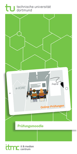 Grünes Deckblatt vom Flyer Prüfungsmoodle