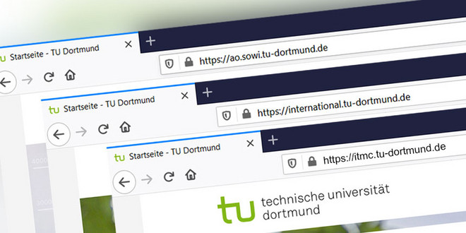 Drei Internet-Adressen aus verschiedenen Domains der TU Dortmund