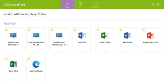 Screenshot der Citrix-Oberfläche