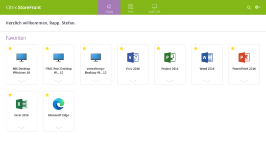 Citrix user interface Screenshot of the Citrix user interface