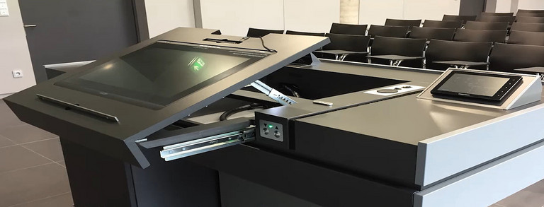 Lecture hall desk with raised Wacom tablet