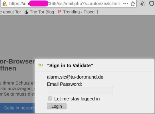 Screenshot einer Phishingsite