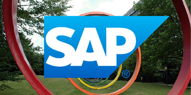 SAP-Logo vor den Spektralringen auf dem Campus