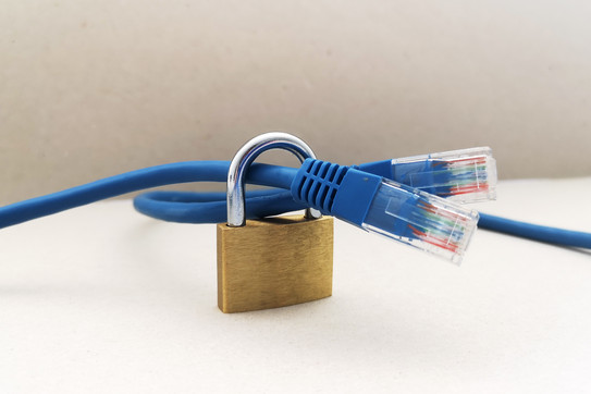 Network cable connected with padlock