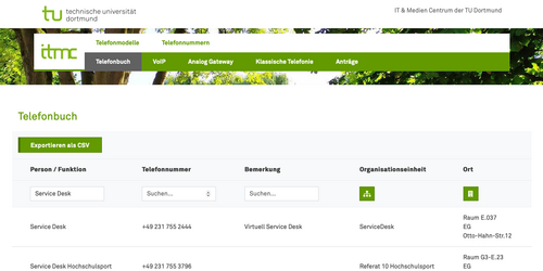 Screenshort der Telefondatenbank