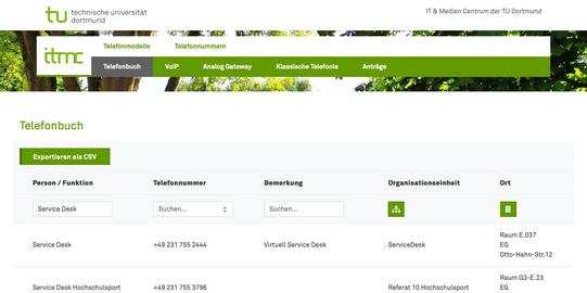 Screenshort of the phone database