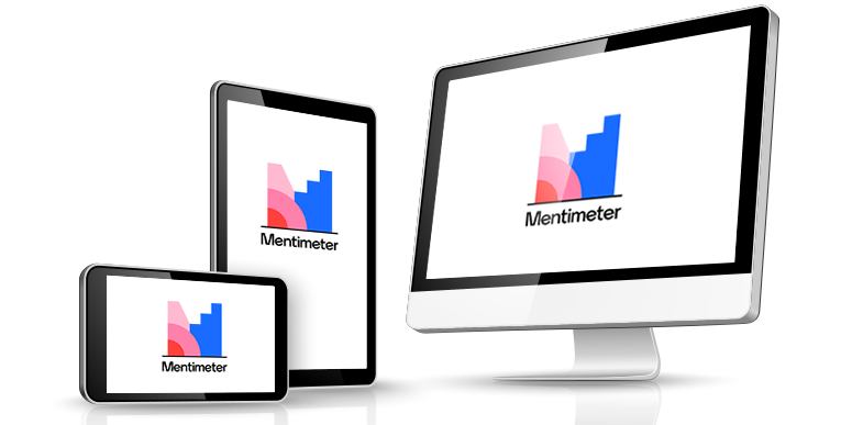 Logo von Mentimeter auf drei verschiedenen Endgeräten