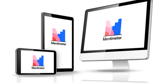 Logo von Mentimeter auf drei verschiedenen Endgeräten