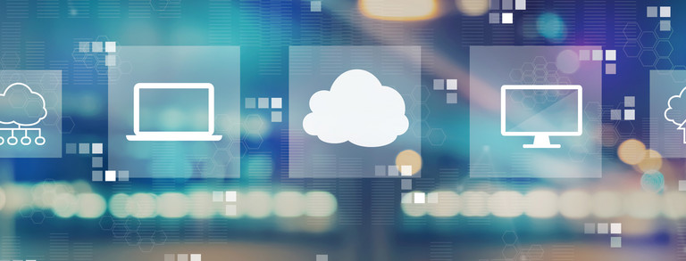 Cloud computing with blurred city abstract lights background