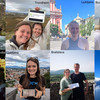 Collage of students in front of different sights