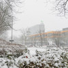 The Mathetower with TU logo in the snow