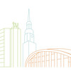 Drawing of the skyline of Dortmund on a white background.