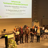 Übergabe der Preise auf dem Podium. Von links nach rechts: Wiebke Möhring, Katrin Stolz, Volker Mattick, Markus Alex, Stephanie Steden, Andrea Martin.